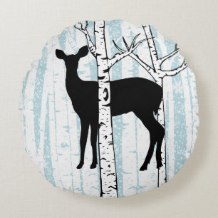 Buck et Doe Deer Birch Forest Coussin rond