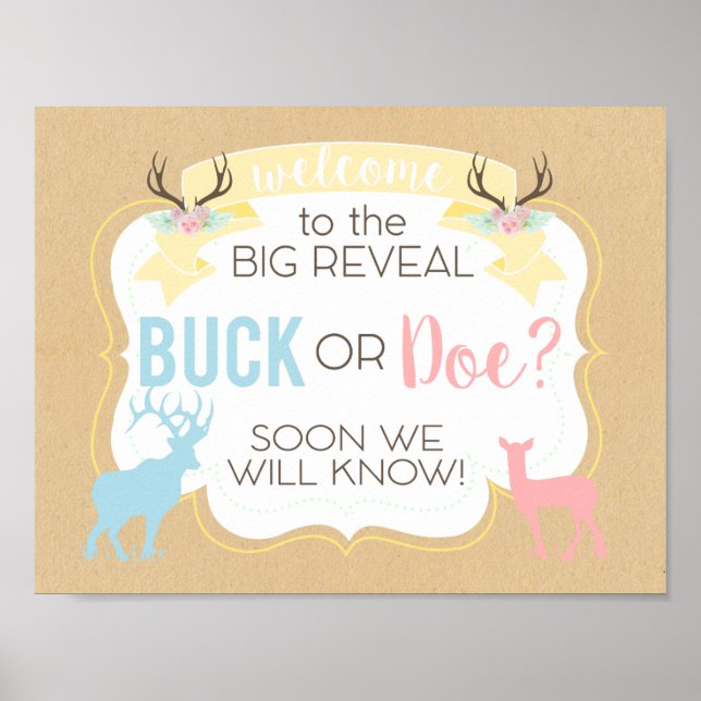 Buck or Doe Welcome Poster Genre Revevela Party (Devant)