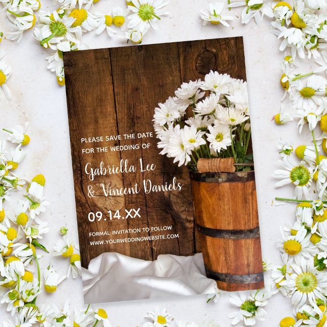 Bucket White Daisies Barn Wedding Save the Date (Créateur téléchargé)