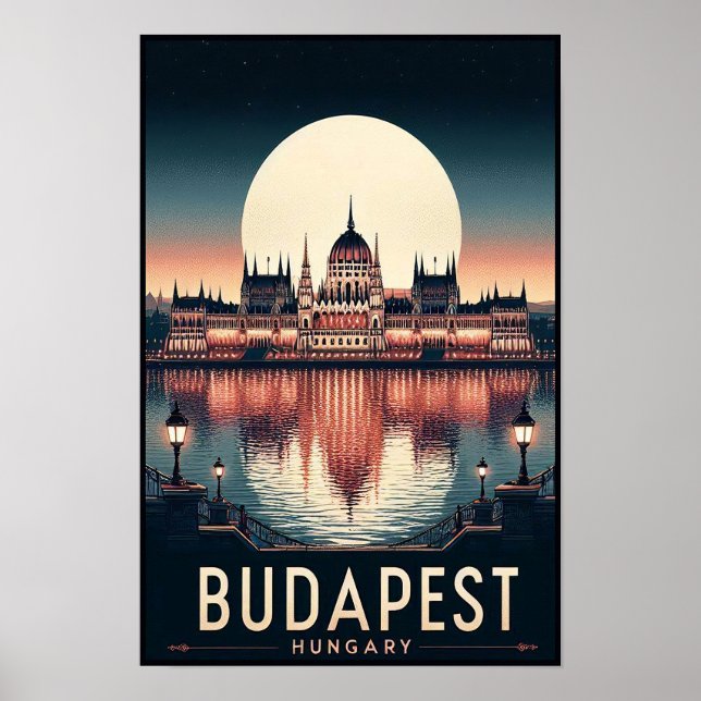 Budapest by Night - Une affiche Vintage voyage (Devant)