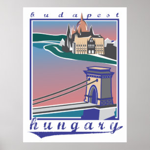 Budapest Chain Bridge, Vintage affiche
