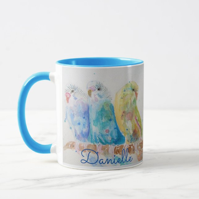 Buddy Trois Branche assise Aquarelle Mug Bleu (Gauche)