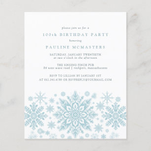 BUDGET 100e anniversaire Blue Snowflake Invitation