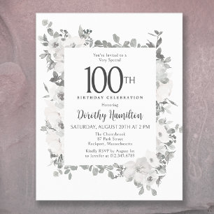 Budget 100e anniversaire Invitation florale blanch