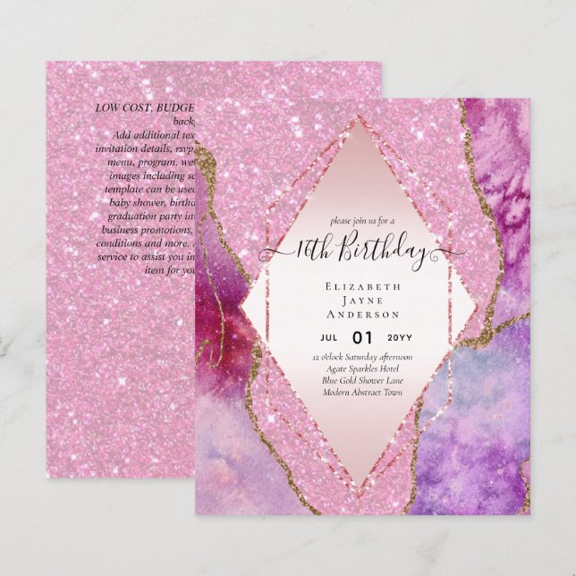 BUDGET 16e anniversaire Glittery AGATE Sparkle Inv (Devant / Derrière)