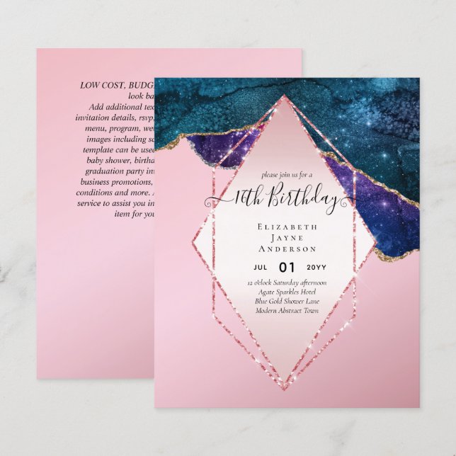 BUDGET 16e anniversaire Glittery AGATE Sparkle Inv (Devant / Derrière)