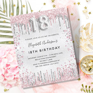 Budget 18e anniversaire argent rose invitation