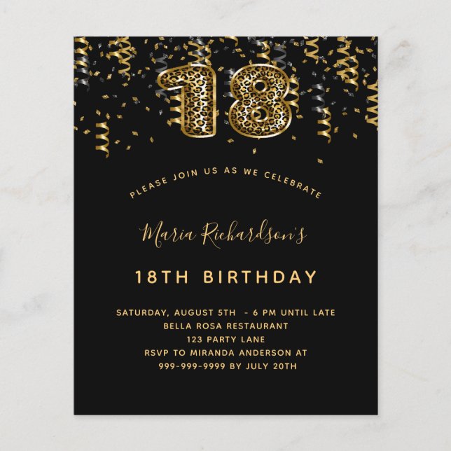 Budget 18e anniversaire de la fête léopard d'or no (Devant)