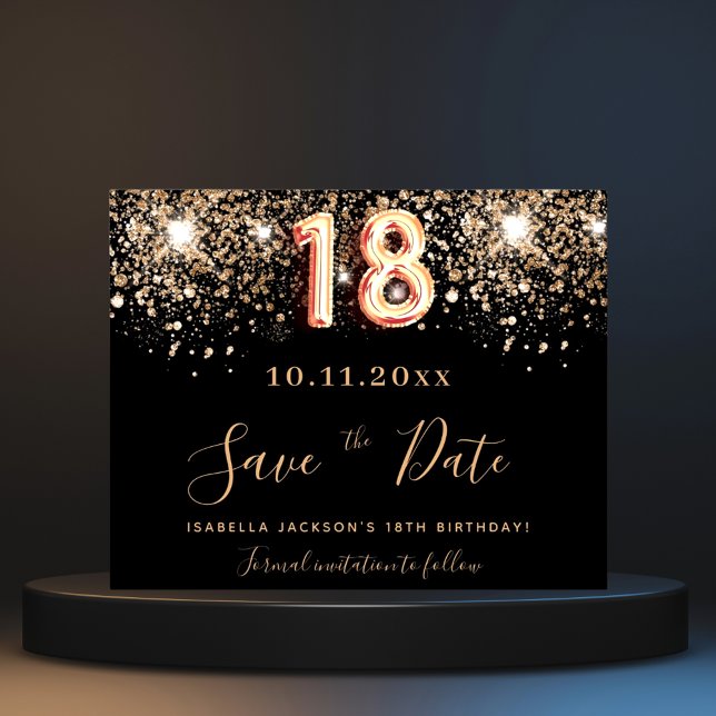 Budget 18th birthday black glitter save the date  (Créateur téléchargé)