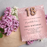 Budget 18th Birthday pink dusty rose glitter pink<br><div class="desc">A modern, stylish and glamorous invitation for a girl's 18th birthday party. A dusty rose, pink metallic looking background with faux glitter drip, paint drip look. The name is written with a modern dark gray colored hand lettered style script. Personalize and add your party details. Number 18 is written with...</div>
