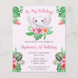 Budget 1er anniversaire Eléphant rose Invitation