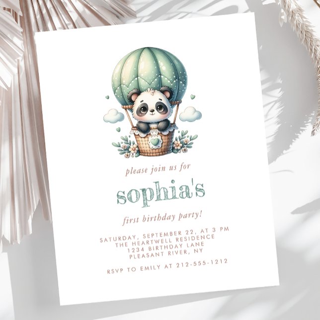 Budget 1er Anniversaire Panda vert Invitation (Créateur téléchargé)