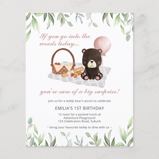 Budget 1er anniversaire Teddy Bear Pique-nique ros (Devant)