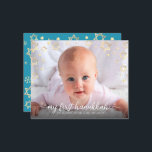 Budget 1ère Hanoukka Photo Gold Star de la carte D<br><div class="desc">"Mon premier Hanoukka." Un visuel ludique de faux flocons de neige en feuille d'or, Étoiles de David et de typographie manuscrite blanche, superposant la photo de votre choix, vous aider à inaugurer en Hanoukka et le Nouvel An. Sur le dos, d'autres flocons de neige au champagne imitation or recouvrent un...</div>