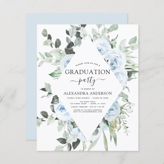 Budget 2022 Dusty Blue Graduation Floral (Devant / Derrière)
