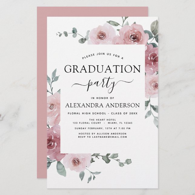 Budget 2022 Dusty Pink Graduation Floral (Devant / Derrière)