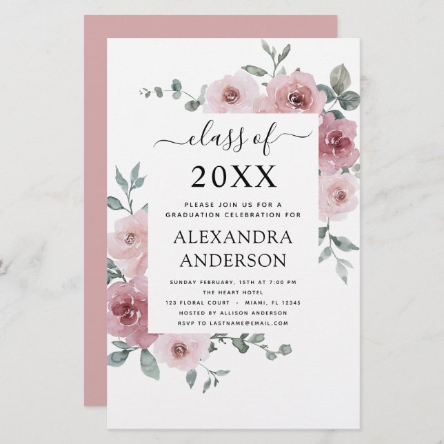 Budget 2022 Dusty Rose Pink Graduation Floral (Devant / Derrière)