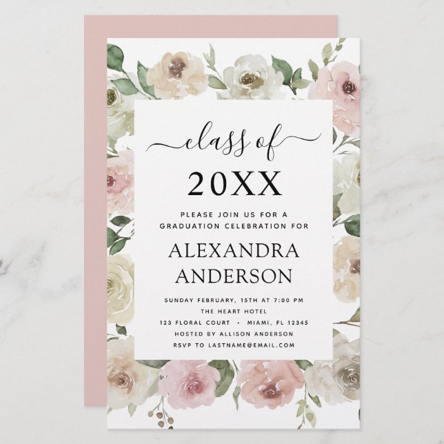 Budget 2022 Dusty Rose Pink Graduation Floral (Devant / Derrière)