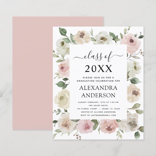 Budget 2022 Dusty Rose Pink Graduation Floral (Devant / Derrière)