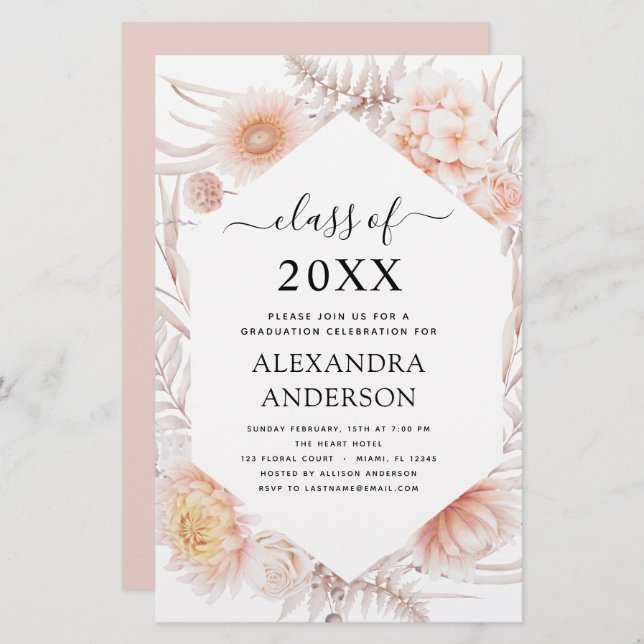 Budget 2022 Graduation Boho Chic Dusty Pink Desert (Devant / Derrière)