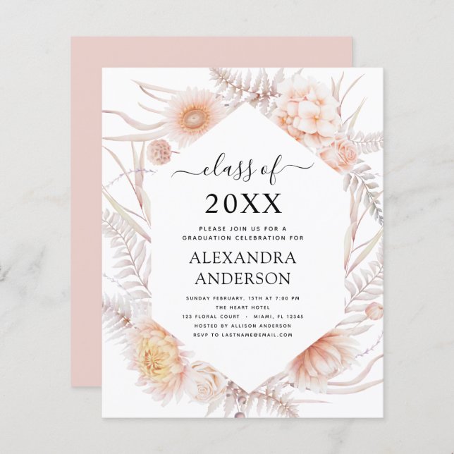 Budget 2022 Graduation Boho Chic Dusty Pink Desert (Devant / Derrière)