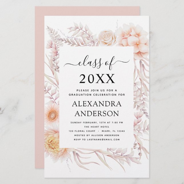 Budget 2022 Graduation Boho Chic Dusty Pink Desert (Devant / Derrière)