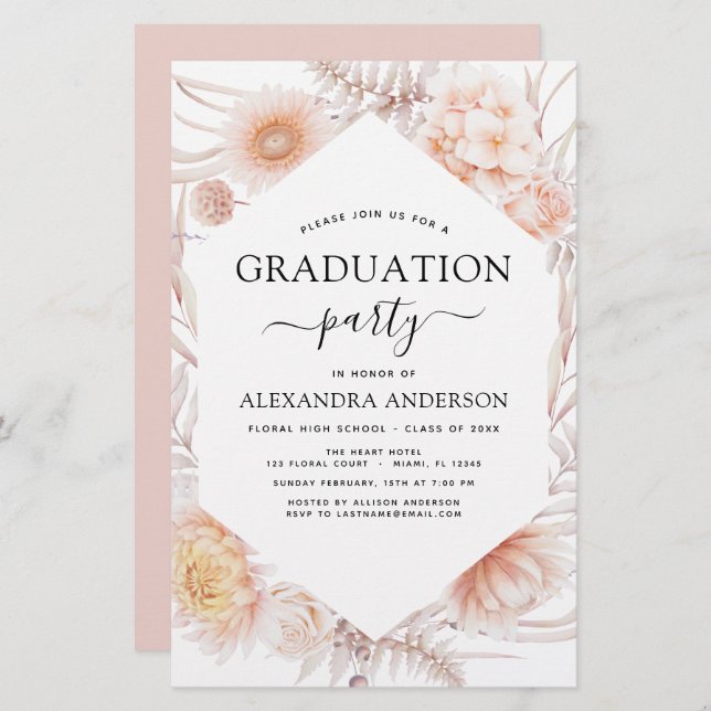 Budget 2022 Graduation Boho Chic Dusty Pink Desert (Devant / Derrière)