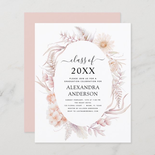 Budget 2022 Graduation Boho Chic Dusty Pink Desert (Devant / Derrière)