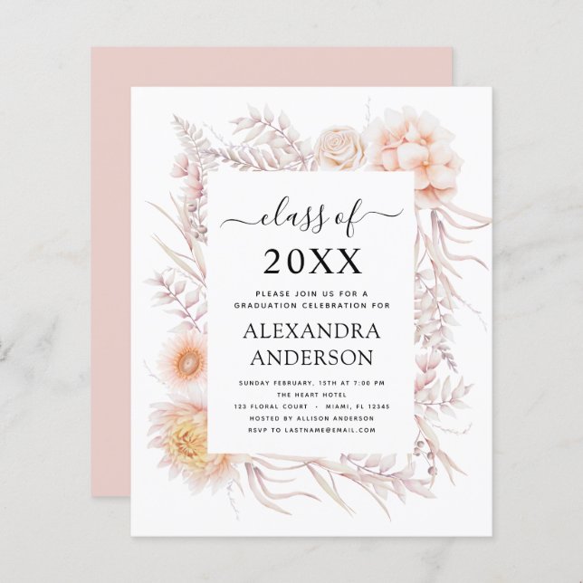 Budget 2022 Graduation Boho Chic Dusty Pink Desert (Devant / Derrière)