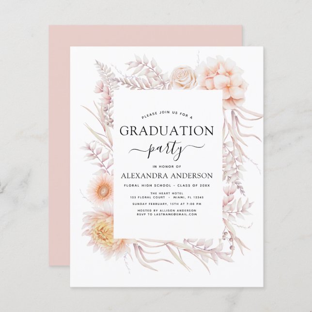 Budget 2022 Graduation Boho Chic Dusty Pink Desert (Devant / Derrière)