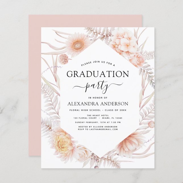 Budget 2022 Graduation Boho Chic Dusty Pink Desert (Devant / Derrière)