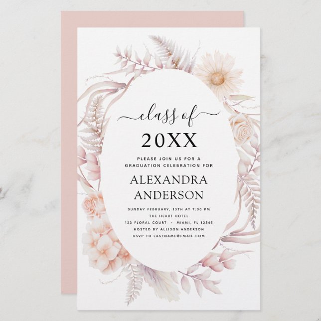 Budget 2022 Graduation Boho Chic Dusty Pink Desert (Devant / Derrière)