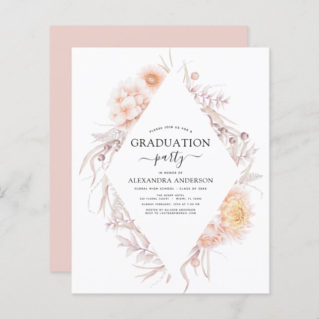 Budget 2022 Graduation Boho Chic Dusty Pink Desert (Devant / Derrière)