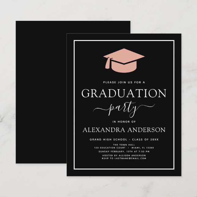 Budget 2022 Graduation Party Blush Pink Black (Devant / Derrière)