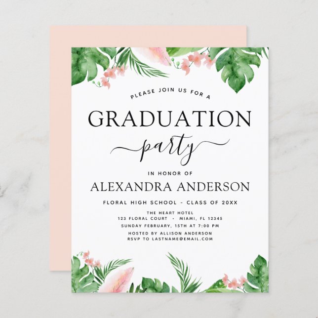 Budget 2022 Graduation Tropical Palm Floral (Devant / Derrière)