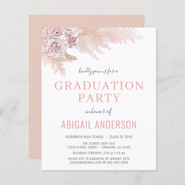 Budget 2023 Boho Graduation Floral Invitation (Devant / Derrière)
