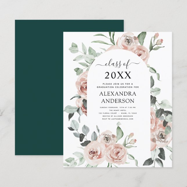 Budget 2023 Emerald Green Graduation Floral (Devant / Derrière)