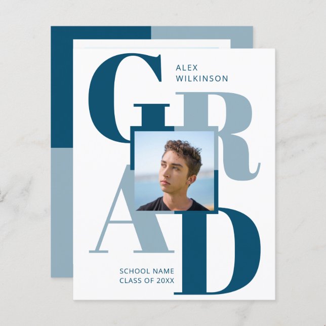 BUDGET 2023 Moderne Bleu Script 2 Invitation photo (Devant / Derrière)