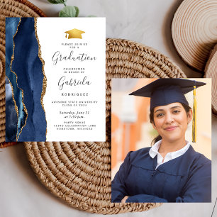 Budget 2024 Graduation Blue Agate Photo Invitation