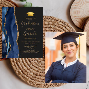 Budget 2024 Graduation Blue Agate Photo Invitation
