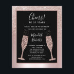 Budget 21e anniversaire Champagne Invitation de la<br><div class="desc">Sur un arrière - plan de papier métallique rose vif, notre invitation à la fête d'anniversaire 21st budget présente une parties scintillant brillante et féminine design ombragé avec des lunettes de champagne bouillonnantes prêtes à porter le toast de 21e anniversaire. Dans un cadre noir avec une bordure en or rose,...</div>