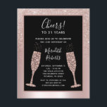 Budget 21e anniversaire Champagne Invitation de la<br><div class="desc">Sur un arrière - plan de papier métallique rose vif, notre invitation à la fête d'anniversaire 21st budget présente une parties scintillant brillante et féminine design ombragé avec des lunettes de champagne bouillonnantes prêtes à porter le toast de 21e anniversaire. Dans un cadre noir avec une bordure en or rose,...</div>