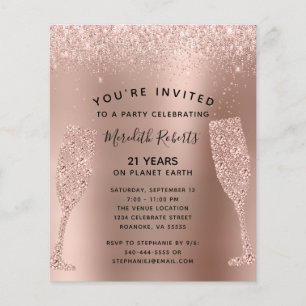 Budget 21e anniversaire Champagne Rose Invitation
