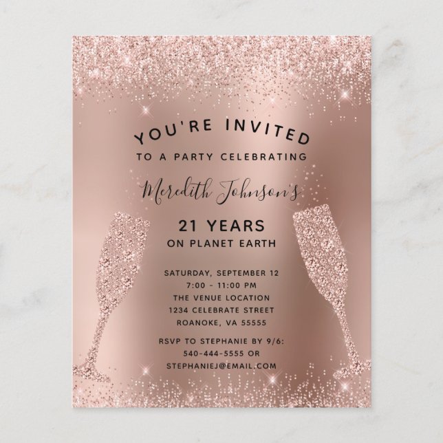 Budget 21e anniversaire Champagne Rose Invitation  (Devant)