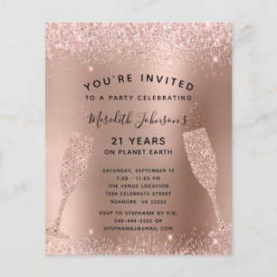 Budget 21e anniversaire Champagne Rose Invitation