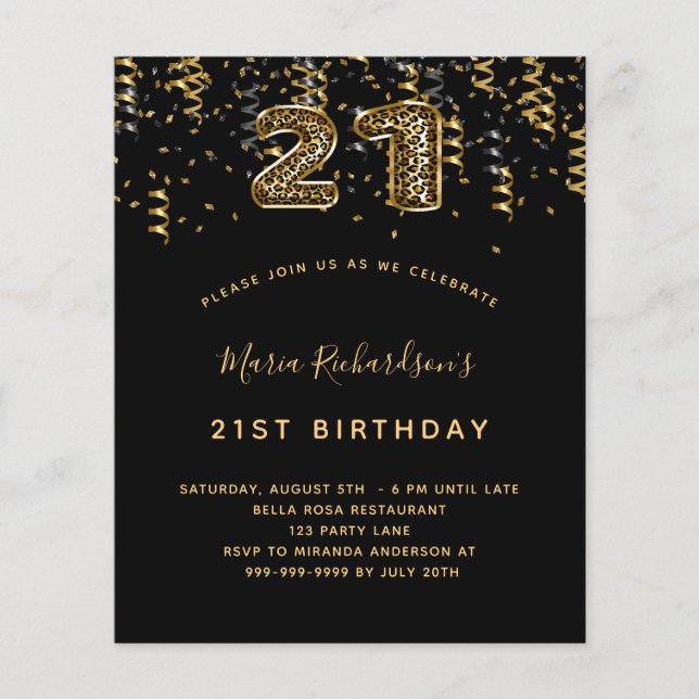 Budget 21e anniversaire de la fête léopard d'or no (Devant)