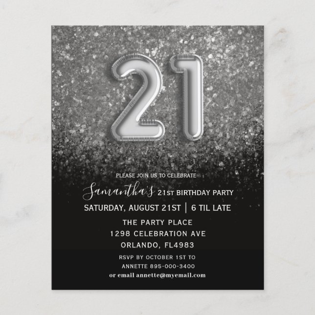 Budget 21e anniversaire Invitation Black & Silver (Devant)