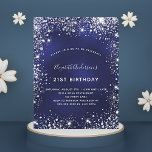Budget 21e anniversaire Marine bleu argent invitat<br><div class="desc">Une invitation moderne,  élégante et glamour pour une fête d'anniversaire de 21e (ou tout âge). Un arrière - plan bleu marine,  décoré avec de la poussière de parties scintillant en faux argent. Personnalisez et ajoutez votre nom et les détails de votre fête.</div>