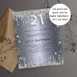 Budget 21e anniversaire parties scintillant argent<br><div class="desc">Une invitation moderne,  élégante et glamour pour une fête de 21e anniversaire. Un arrière - plan faux argenté,  décoré de poussière de parties scintillant. Personnalisez et ajoutez votre nom et les détails de votre fête. Le numéro 21 est écrit avec une police de style ballon,  script.</div>
