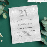 Budget 21e anniversaire parties scintillant argent<br><div class="desc">Une invitation moderne,  élégante et glamour pour une fête de 21e anniversaire. Un arrière - plan faux argenté,  décoré de poussière de parties scintillant. Personnalisez et ajoutez votre nom et les détails de votre fête. Le numéro 21 est écrit avec une police de style ballon,  script.</div>